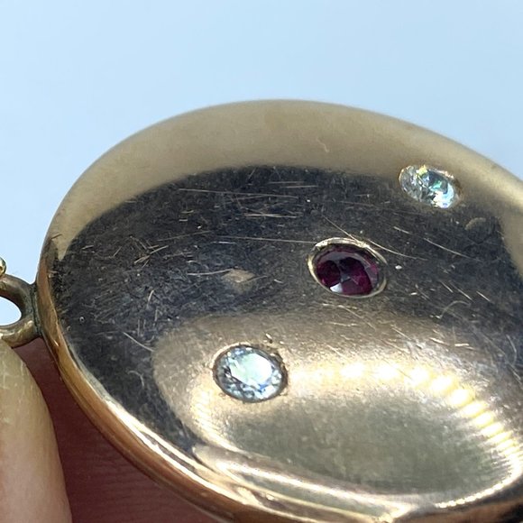 14K gold 0.3ct Ruby Round Brilliant Diamond Locket charm pendant 1 3/8" x 1" 7.2 - Picture 4 of 11